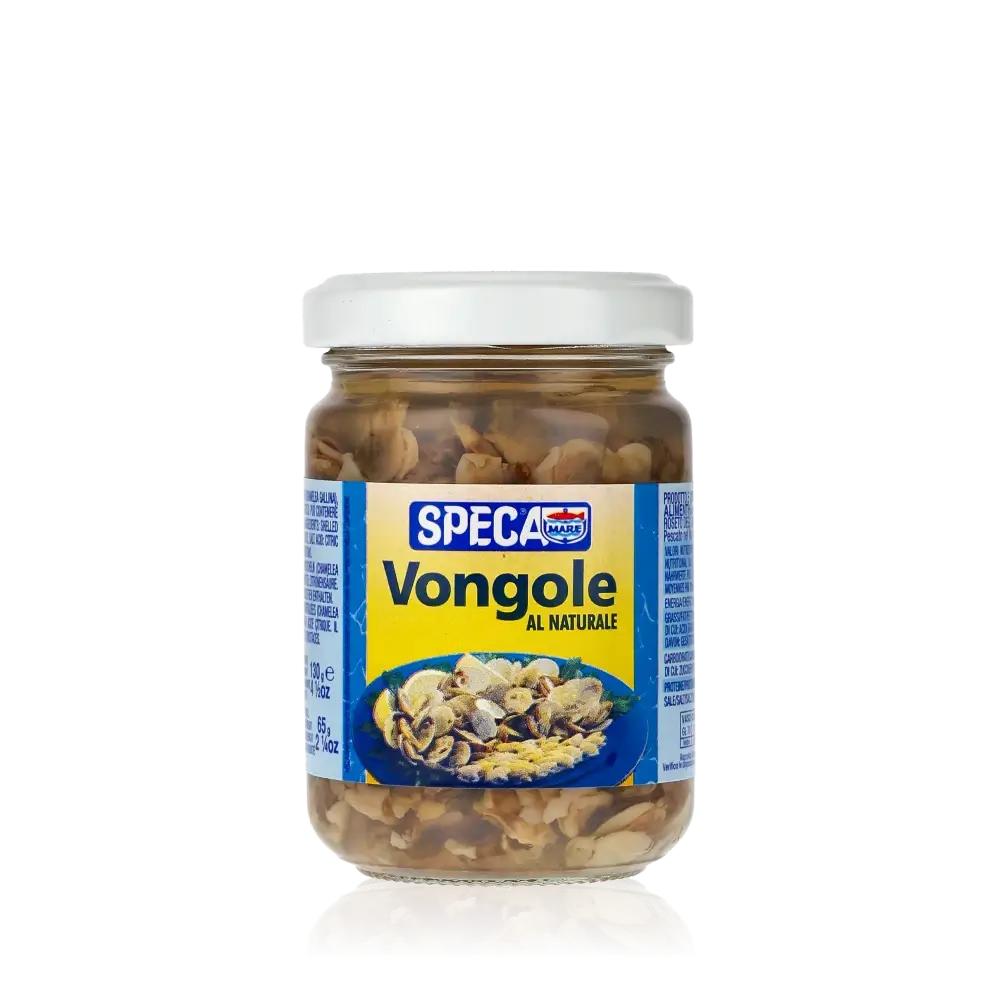 Glas mit Speca Vongole al Naturale Muscheln.