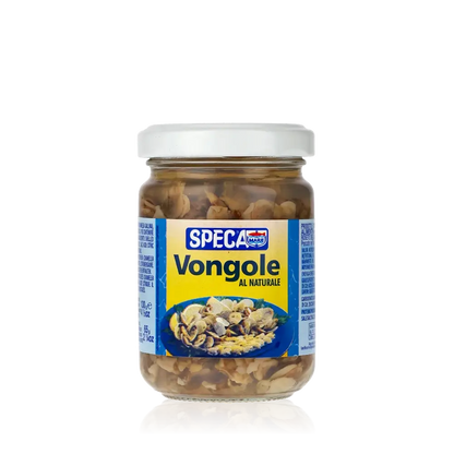 Glas mit Speca Vongole al Naturale Muscheln.