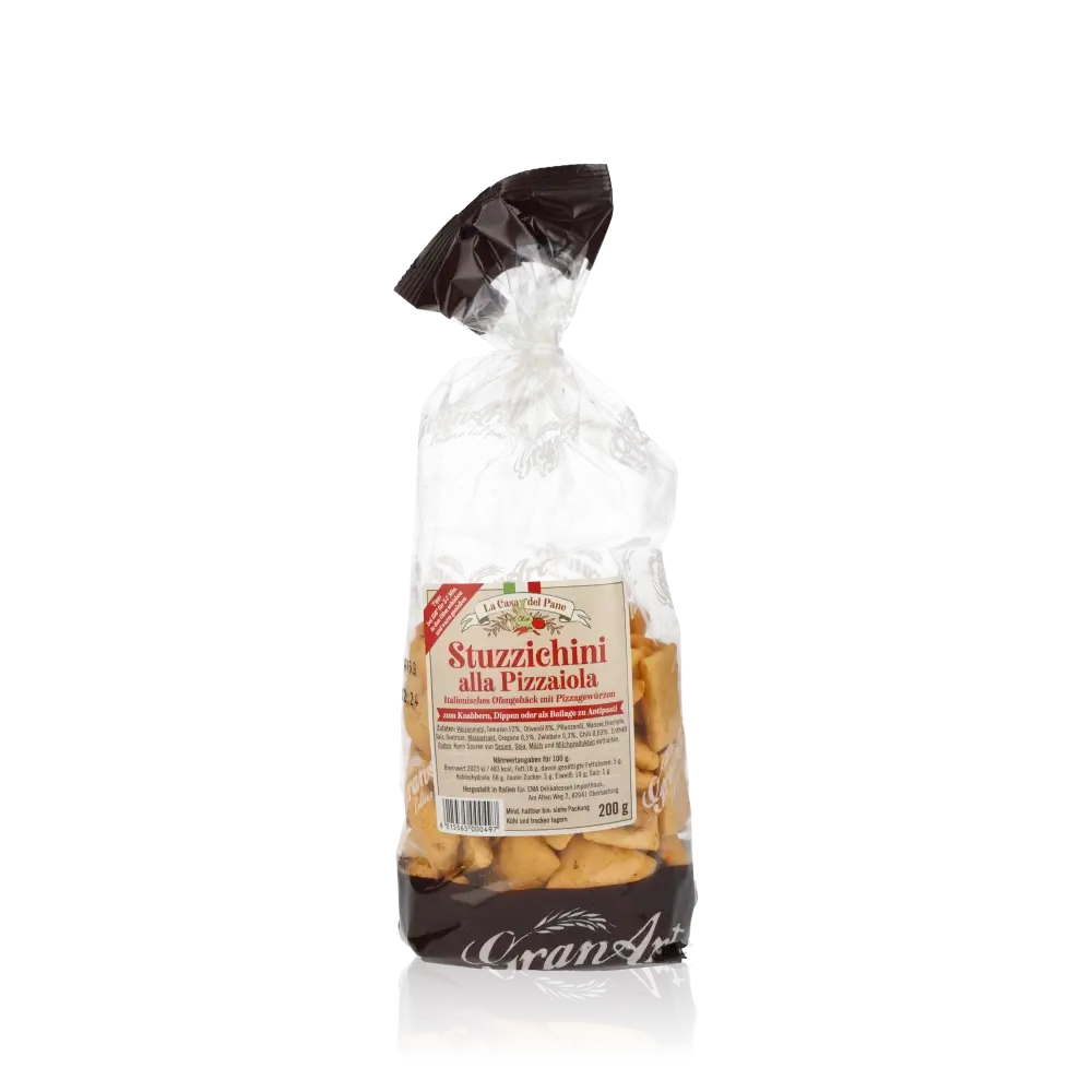 Gran Art Stuzzichini alla Pizzaiola Salzgebäck in Verpackung.