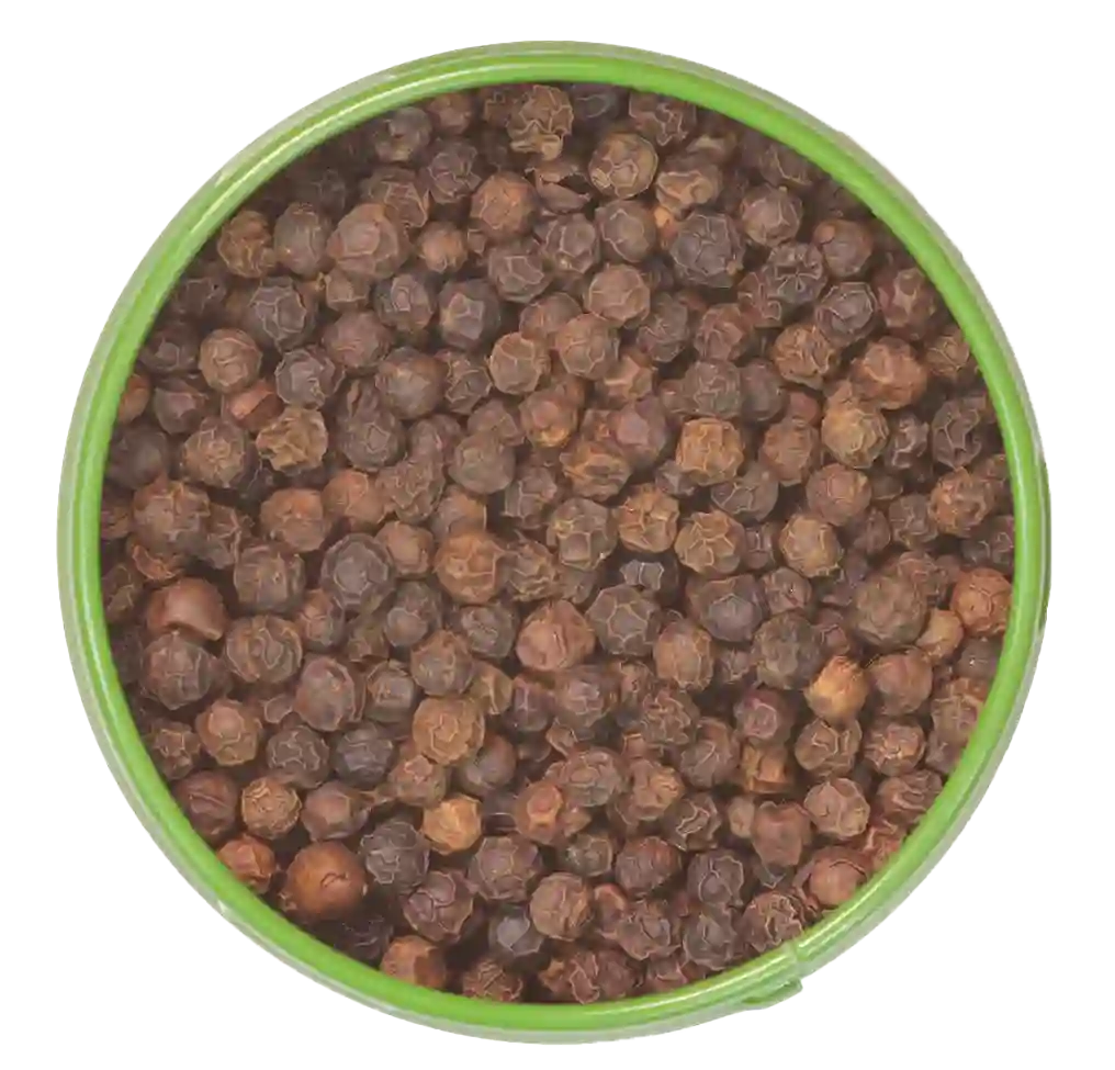 Altes Gewürzamt Blick auf die offene Gewürz-Dose mit Tellicherry Pfeffer