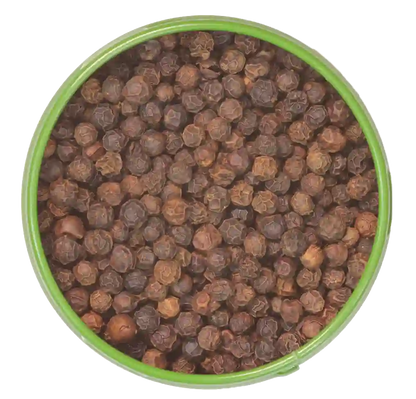 Altes Gewürzamt Blick auf die offene Gewürz-Dose mit Tellicherry Pfeffer