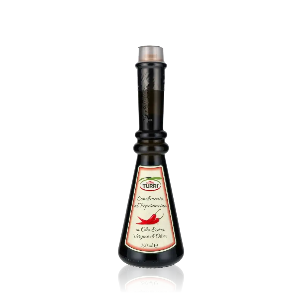 Turri Olivenöl mit Peperoncino, 250 ml Flasche.