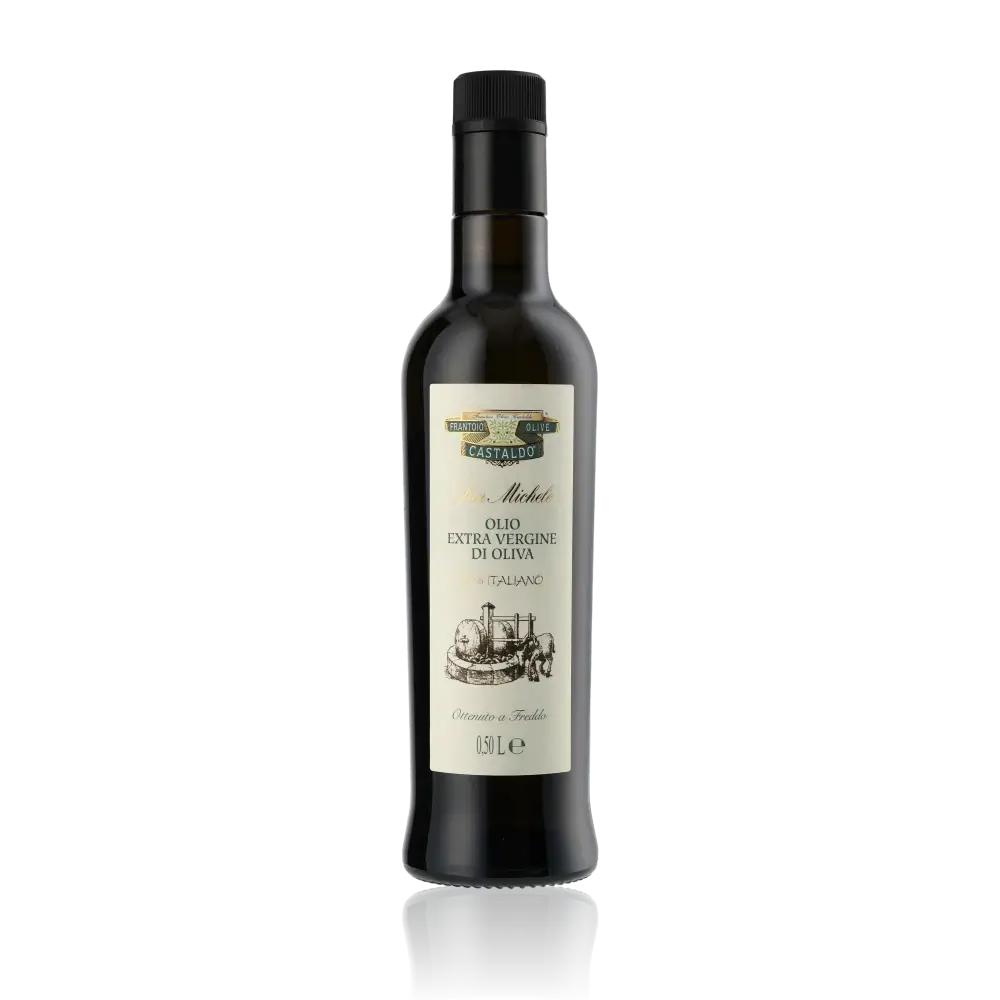 Frantoio Olive Castaldo - San Michele Olivenöl in dunkler Glasflasche, 500 ml. Leicht-fruchtiges natives Olivenöl