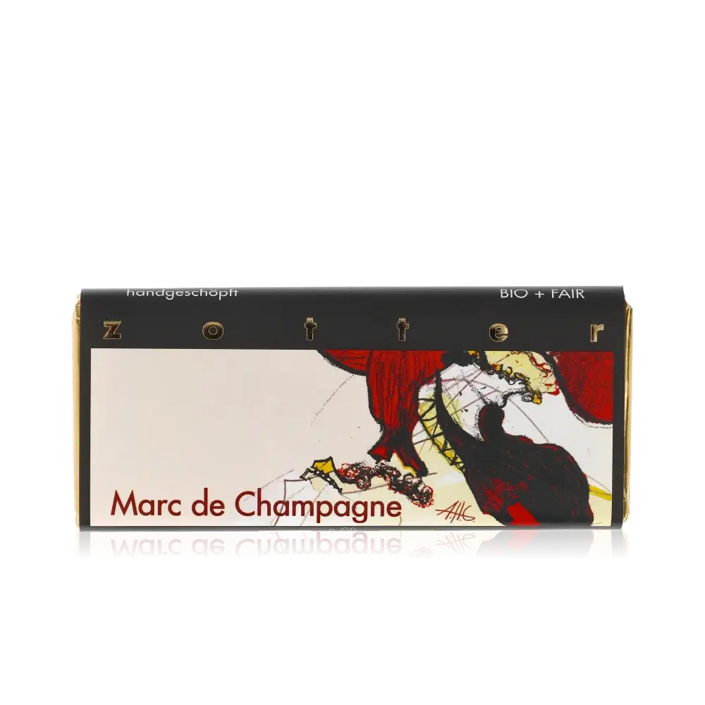 Marc de Champagne von Zotter - Handgeschöpfte Schokolade, BIO 70g Tafel