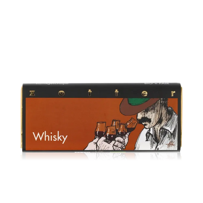 Zotter Schokolade mit Whisky-Geschmack, Verpackung mit Illustration.