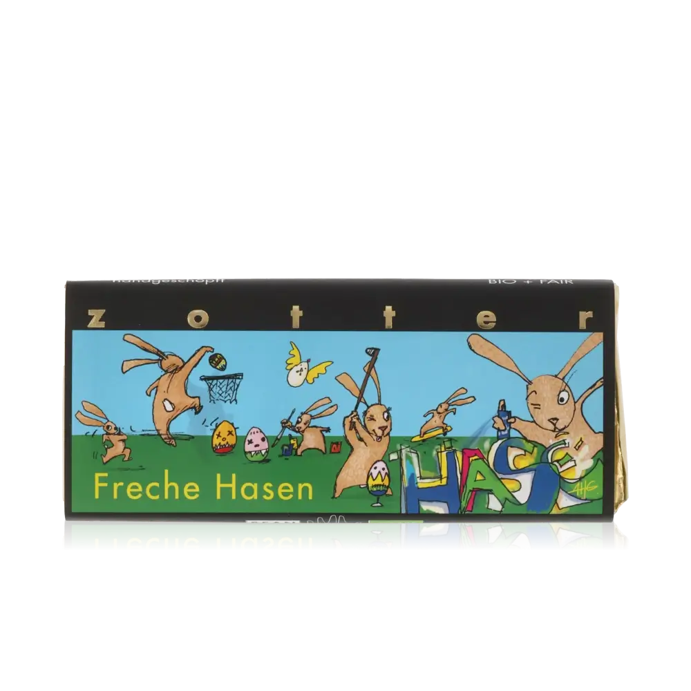 Schokoladenverpackung mit Hasenmotiv.