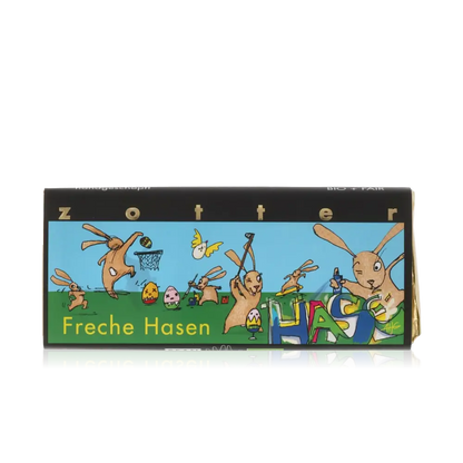 Schokoladenverpackung mit Hasenmotiv.