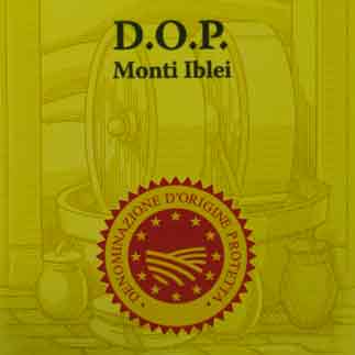 Feinkostetikett mit D.O.P. Monti Iblei Olivenöl.