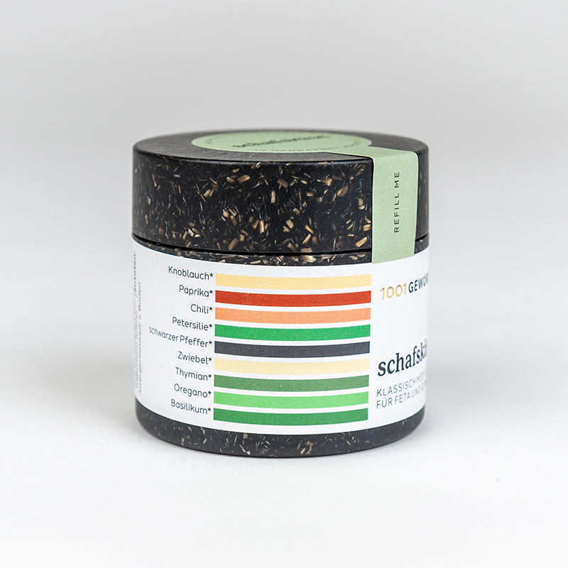 Gewürzdose mit Zutatenliste für Schafskäse von 1001 Gewürze.