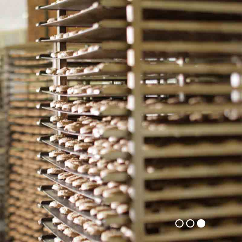 Frische BIO Kekse auf Regalen zum Backen, Abkühlen, Trocknen in der Bäckerei