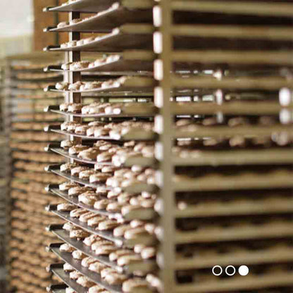 Frische BIO Kekse auf Regalen zum Backen, Abkühlen, Trocknen in der Bäckerei