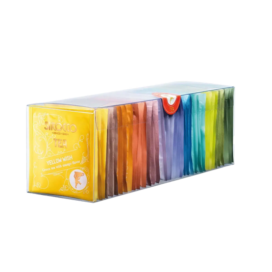 Teebeutel in bunter Verpackung.