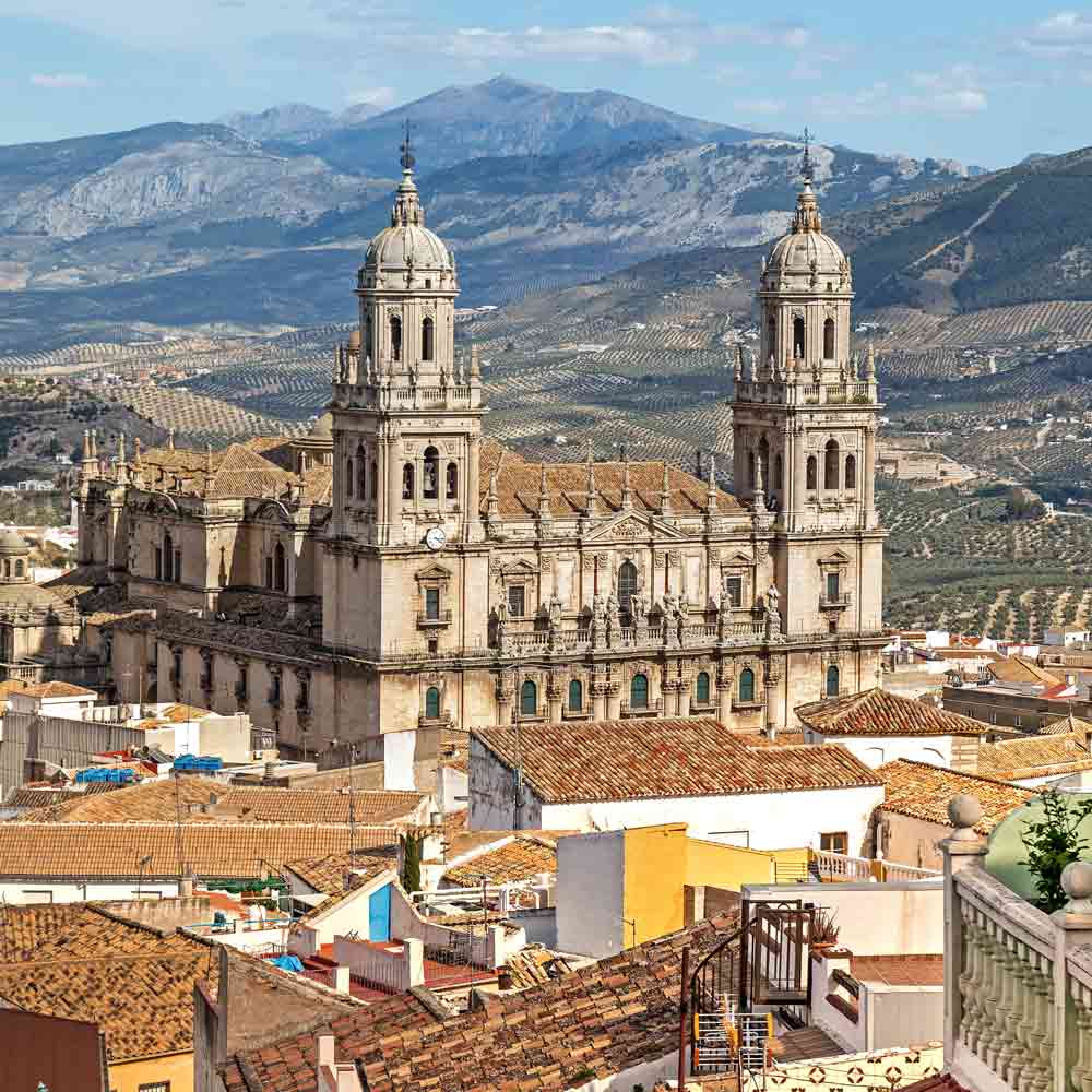Kathedrale in Jaén, Spanien, Olivenhaine.