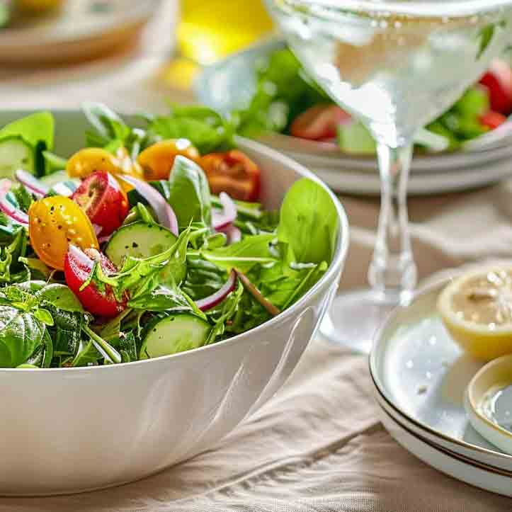 Salat mit Zitrone-Basilikum-Dressing