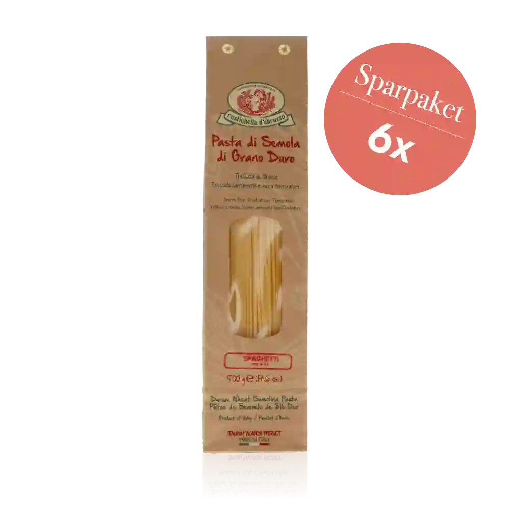 Sparpaket Spaghetti von Rustichella d'Abruzzo, 6 x 500 g. Hochwertige Hartweizenpasta mit perfektem Biss.