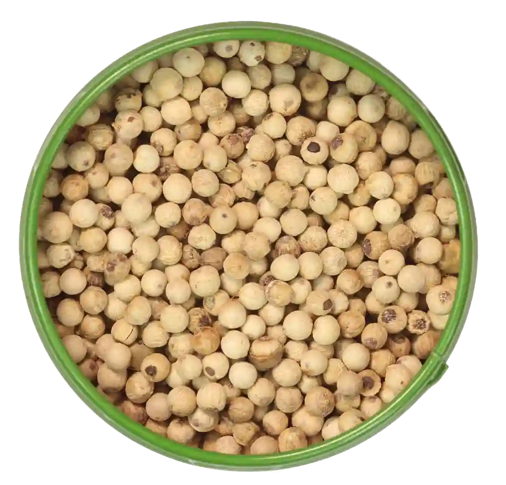 Altes Gewürzamt Blick auf die offene Gewürz-Dose mit weißem Pfeffer